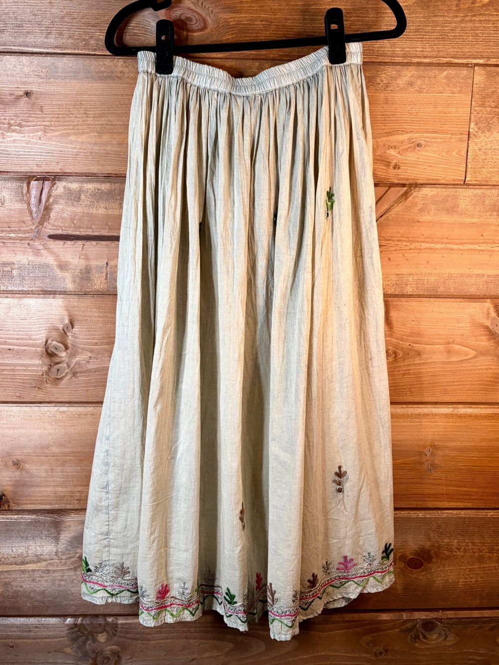 Women's Cream Embroidered Maxi Skirt - Boho Gathered Waist Size Small - Picture 4 of 6